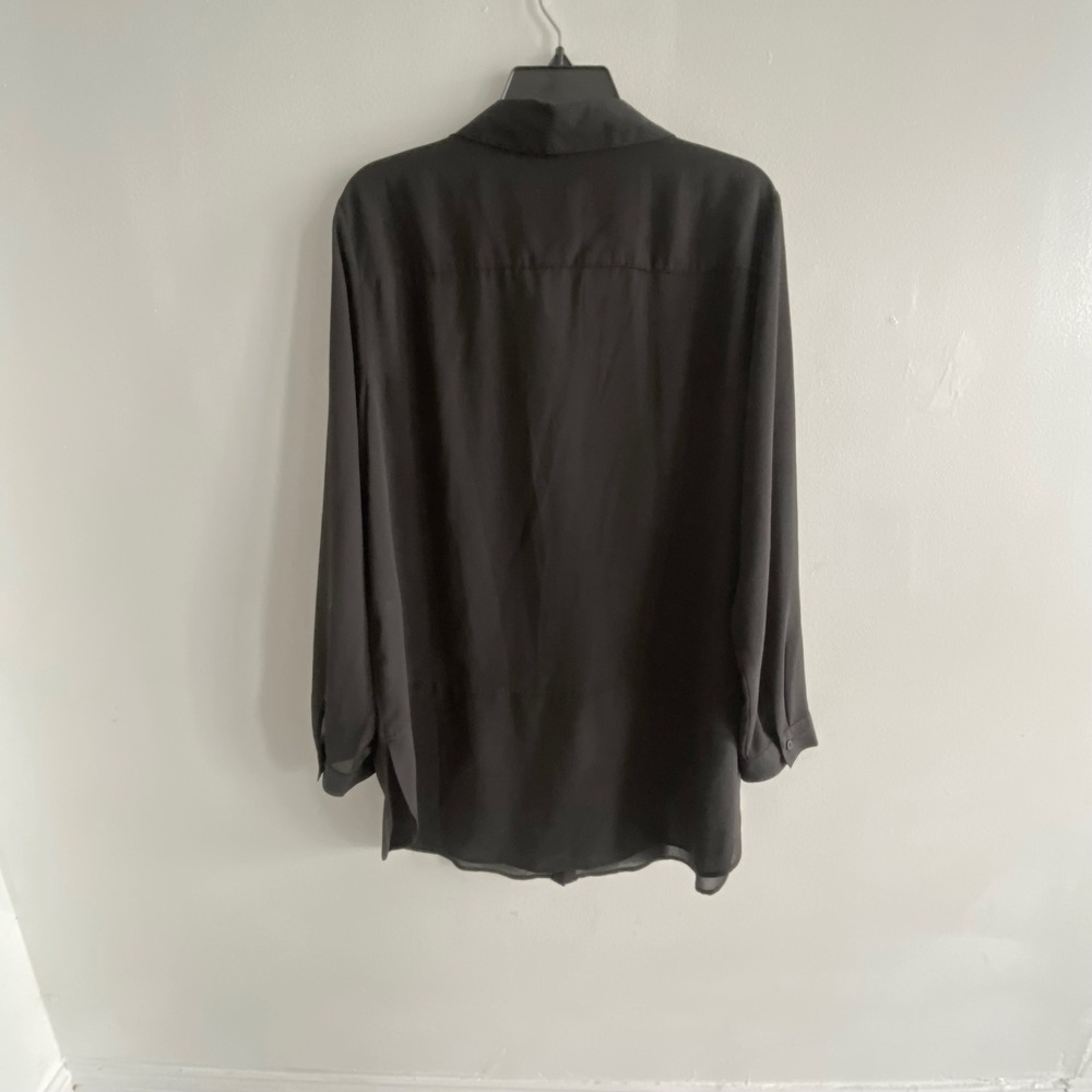 Chico's Black Button Down Shirt Long Sleeve Pocket Blouse Size 2 Large - Picture 7 of 9